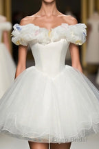 Cute White Tulle Short Formal Prom Gown White Homecoming Dresses