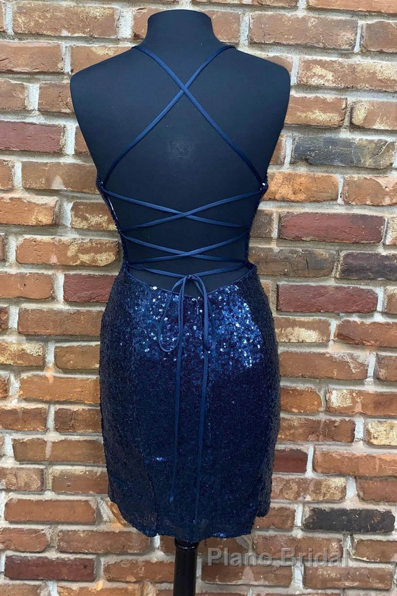 Cute Navy Blue Sequins Tight Mini Homecoming Dresses Secondary image