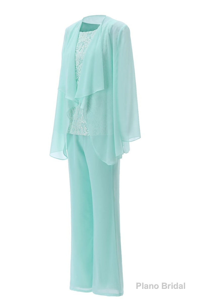 Aqua Three-Piece Chiffon Mother of the Bride Pant Suits Main image