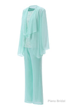 Aqua Three-Piece Chiffon Mother of the Bride Pant Suits