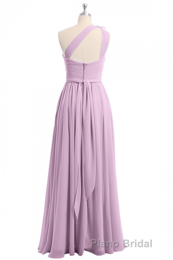 Dusty Purple One-Shoulder Backless A-Line Long Bridesmaid Dresses Secondary image