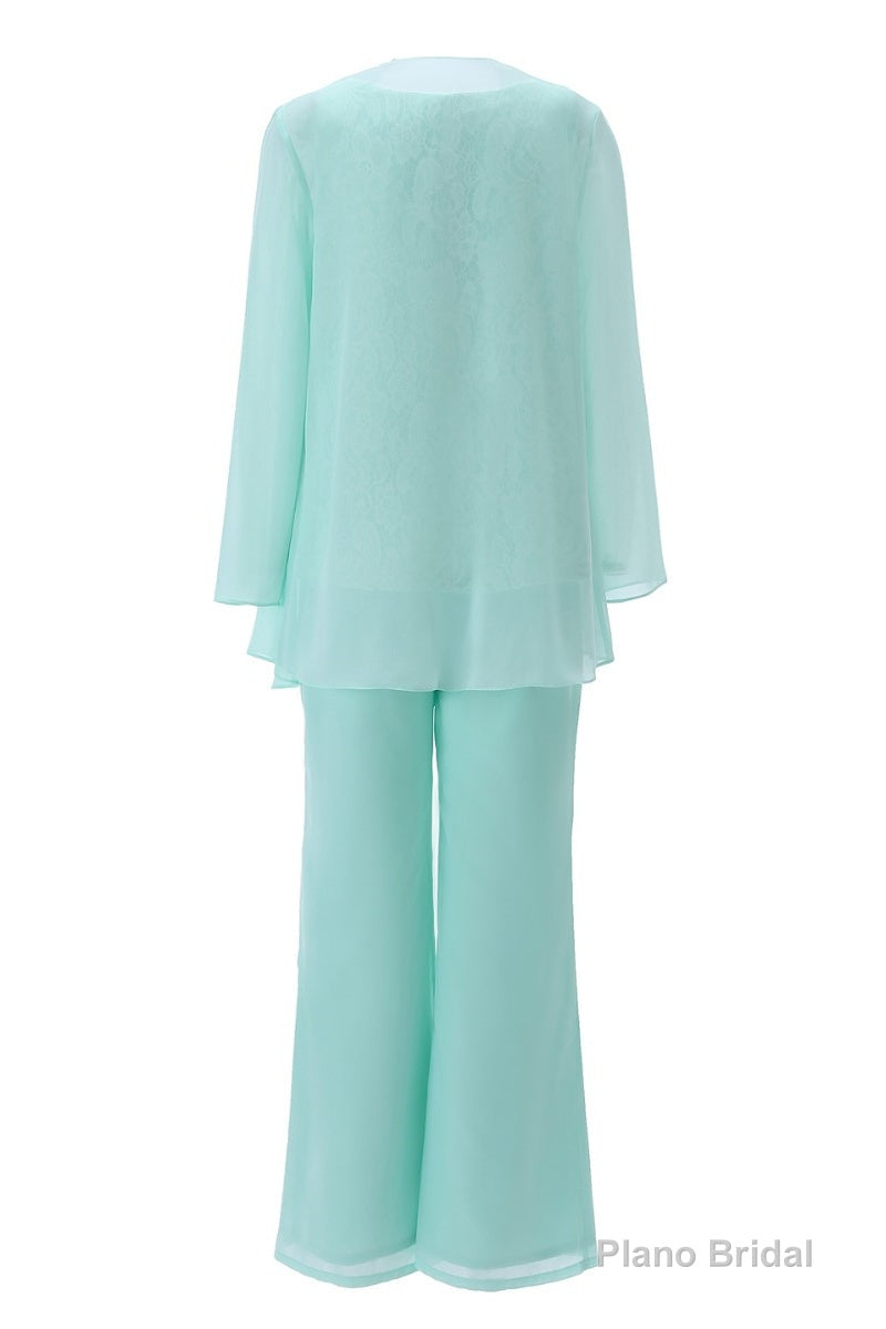 Aqua Three-Piece Chiffon Mother of the Bride Pant Suits
