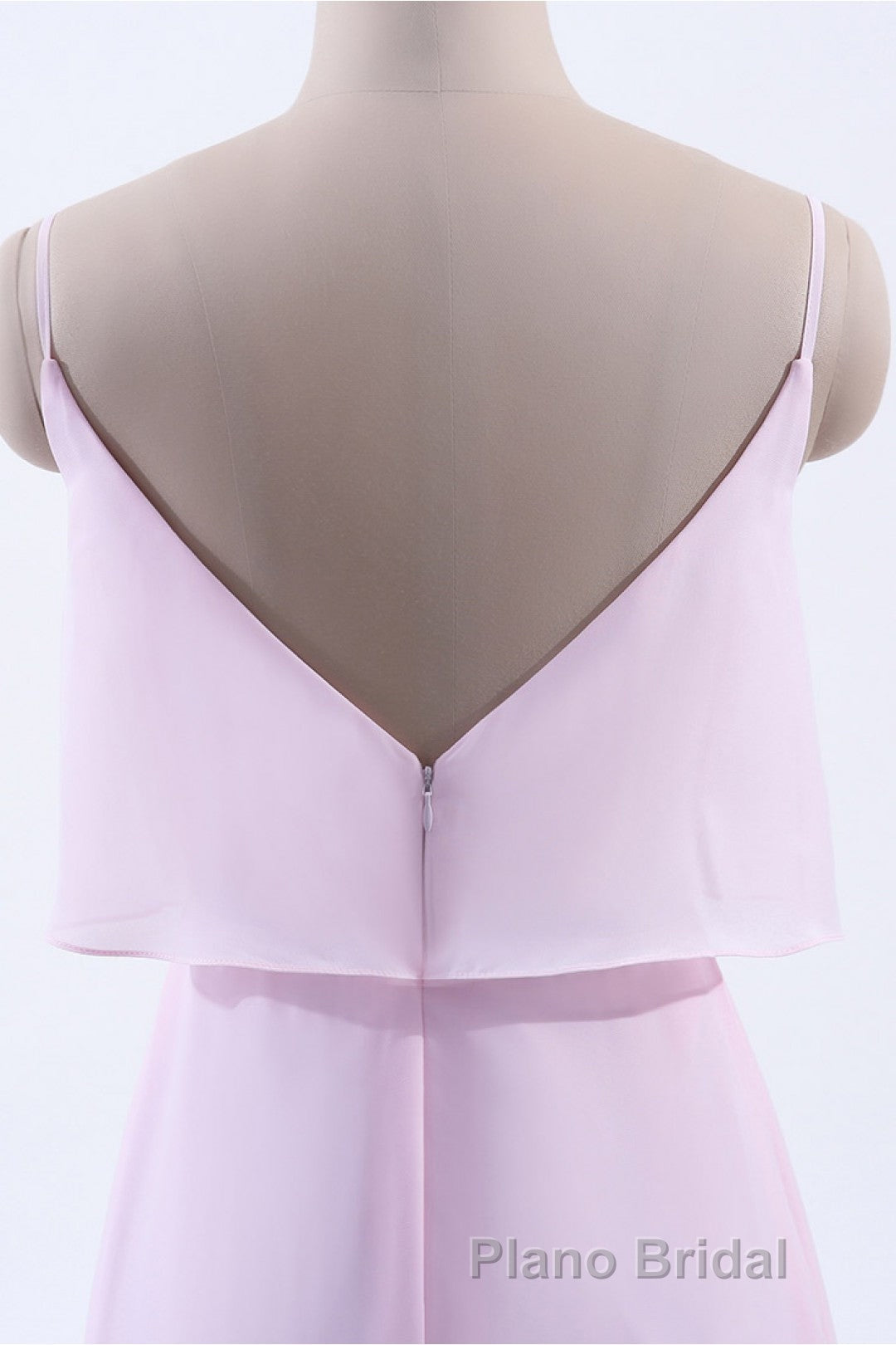Pink Flounce Chiffon Straps A-line Long Bridesmaid Dresses