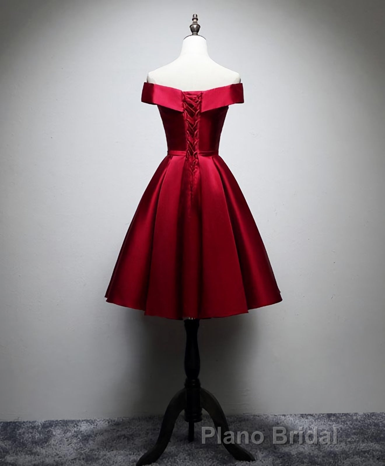 Simple Satin Burgundy Short Formal Prom Dresses, Burgundy Homecoming Dresses