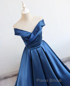 Simple Blue Satin Long Formal Prom Dresses, Blue Prom Dresses