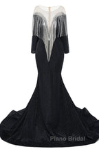 Deep V-neck Shiny Royal Blue Long sleeves Mermaid Formal Prom Dress