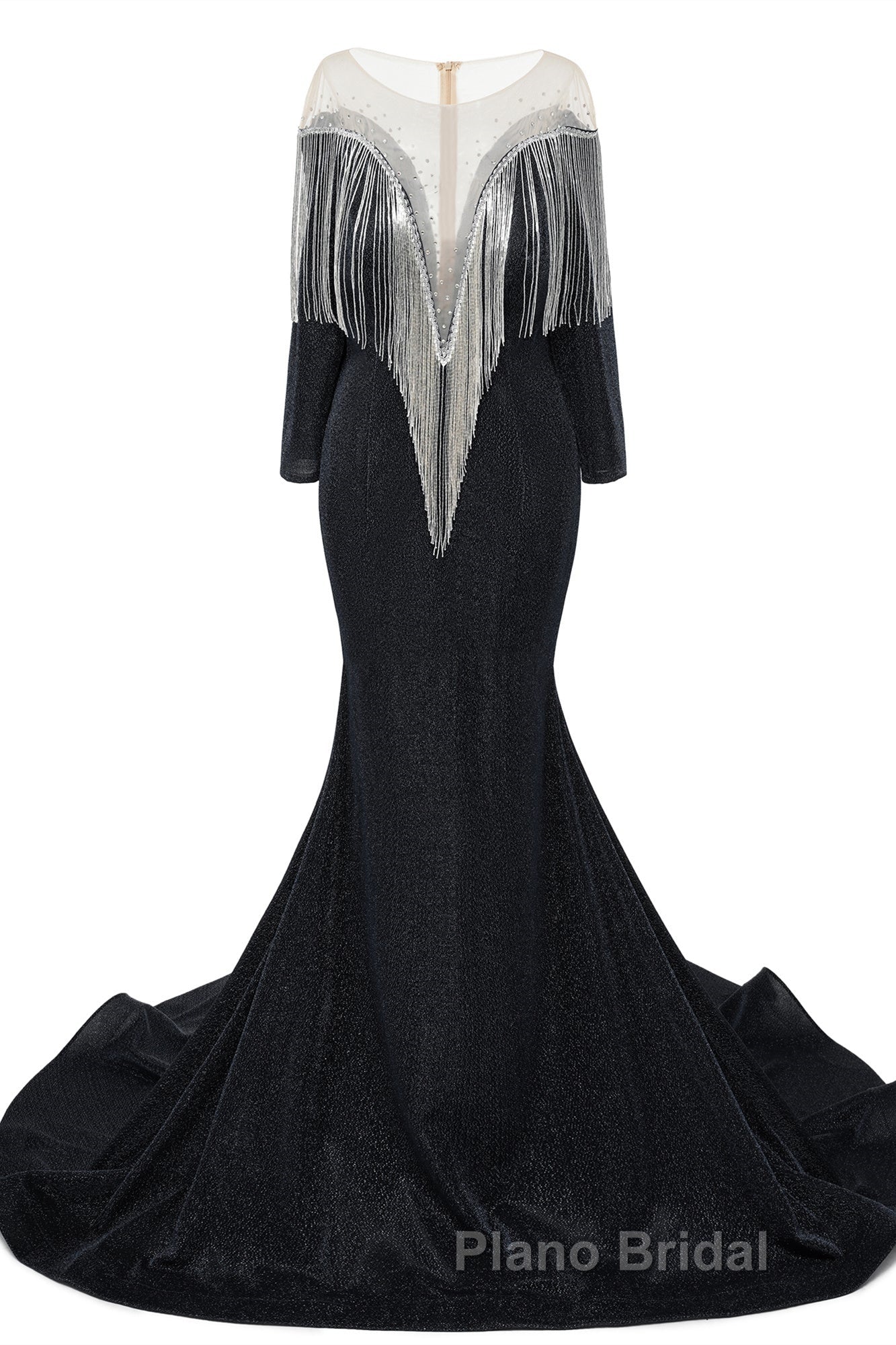 Deep V-neck Shiny Royal Blue Long sleeves Mermaid Formal Prom Dress