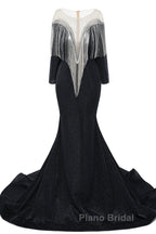 Deep V-neck Shiny Royal Blue Long sleeves Mermaid Formal Prom Dress