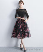 Black Lace Tulle Short Prom Dress Black Lace Bridesmaid Dress