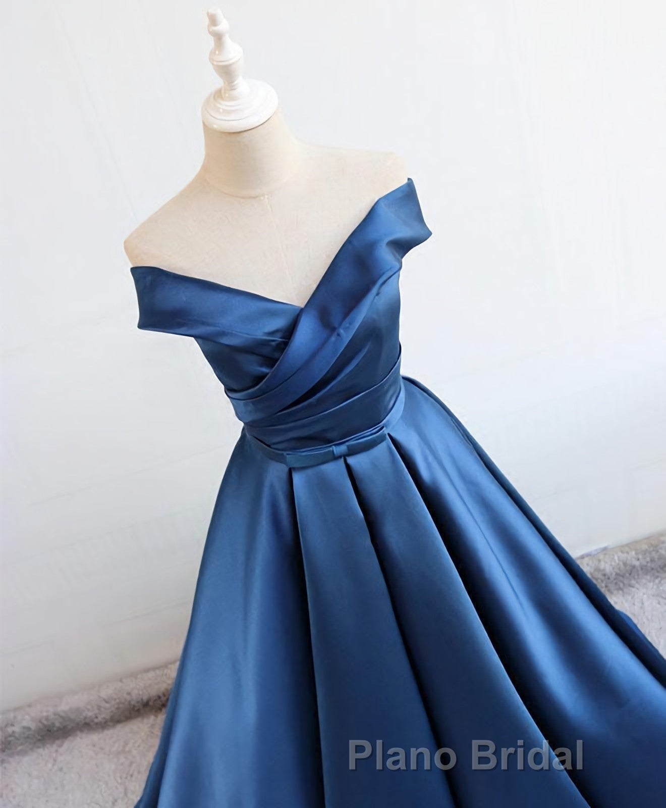 Simple Blue Satin Long Formal Prom Dresses, Blue Prom Dresses Secondary image