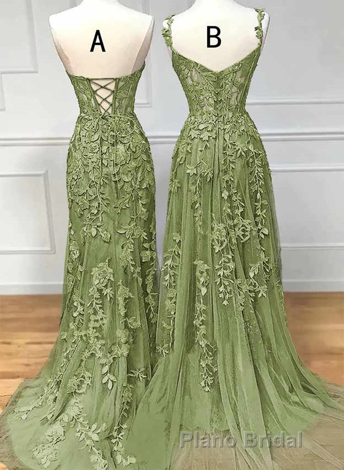 Lovely Sage Green Tulle With Lace Long Prom Dresses, Sweetheart Formal Prom Dresses Secondary image
