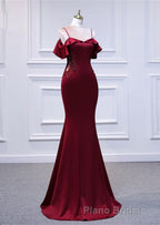 Wine Red Mermaid Sweetheart Straps Long Prom Dresses, Wine Red Formal Prom Dresses