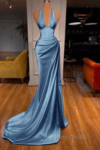 Halter V-Neck Mermaid Formal Prom Dresses Elegant