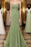 Lovely Sage Green Straps Mermaid Long Prom Dresses, Lace-Up Evening Dresses Formal Prom Dresses