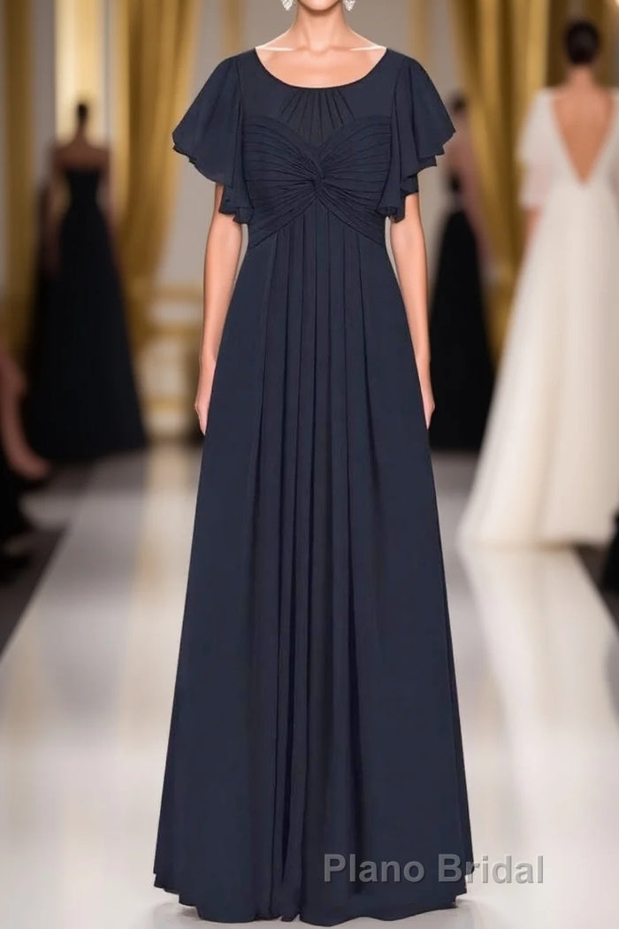 Black Chiffon Twist-Front Ruffled Long Bridesmaid Dresses Main image