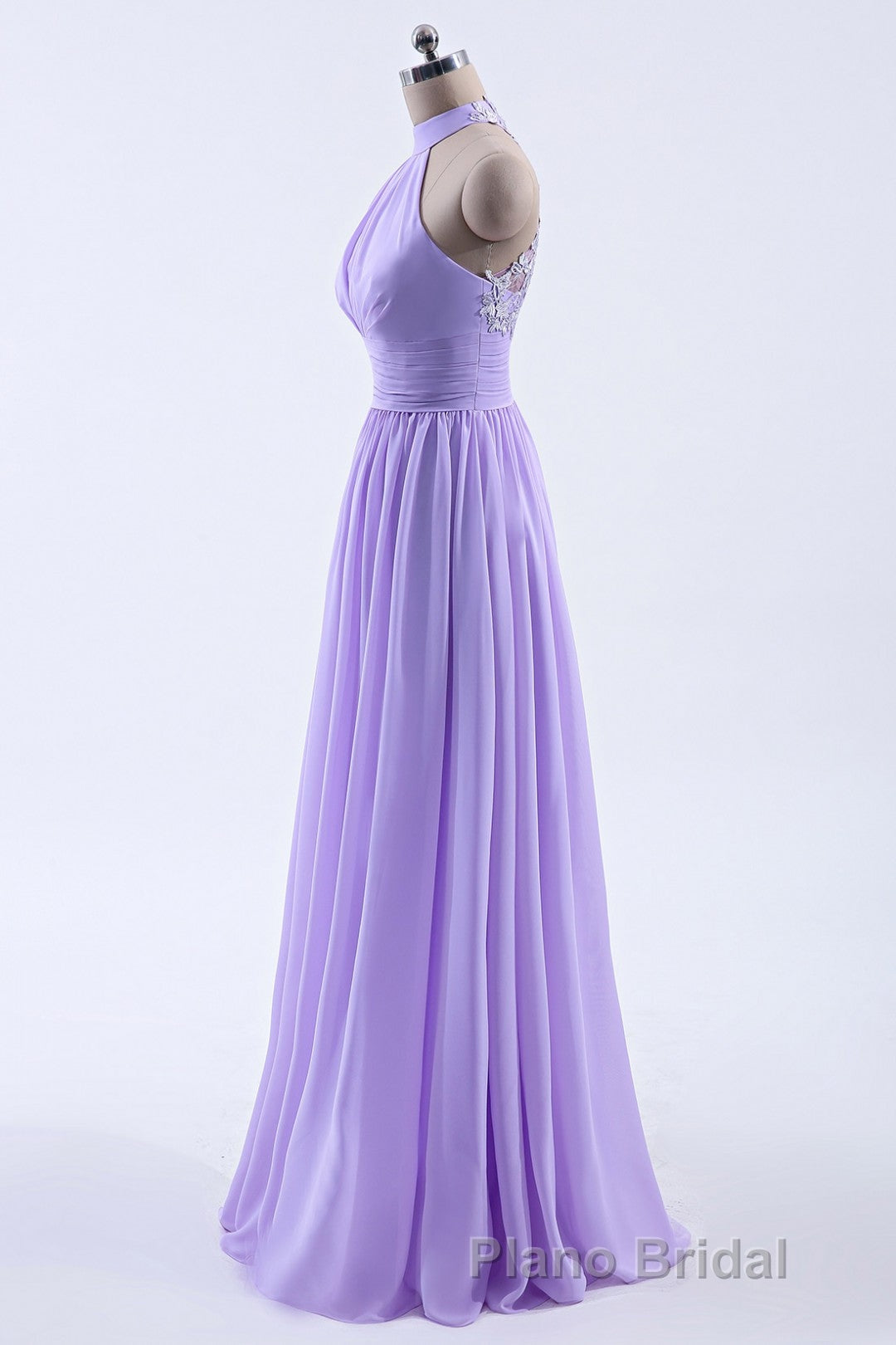 High Neck Lavender Chiffon Empire A-line Long Bridesmaid Dresses Secondary image