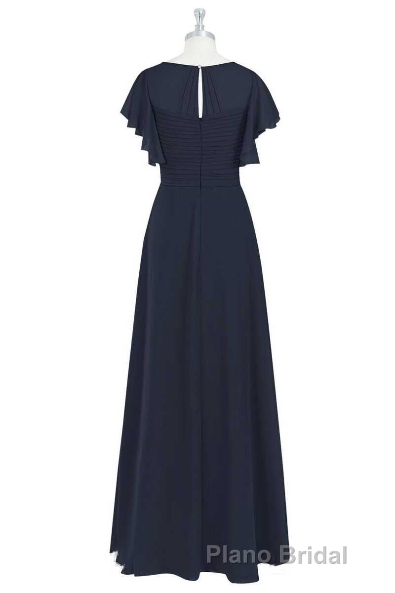 Black Chiffon Twist-Front Ruffled Long Bridesmaid Dresses