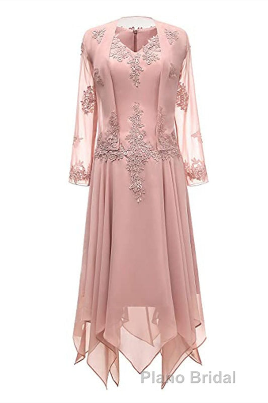 Dusty Pink Two-Piece V-Neck Appliques Mother of the Bride Dresses