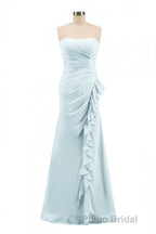 Pink Strapless Ruffled Mermaid Long Bridesmaid Dresses