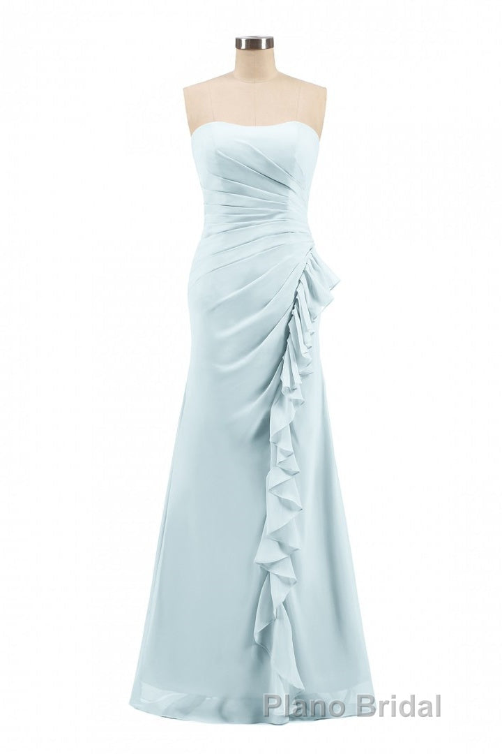 Pink Strapless Ruffled Mermaid Long Bridesmaid Dresses