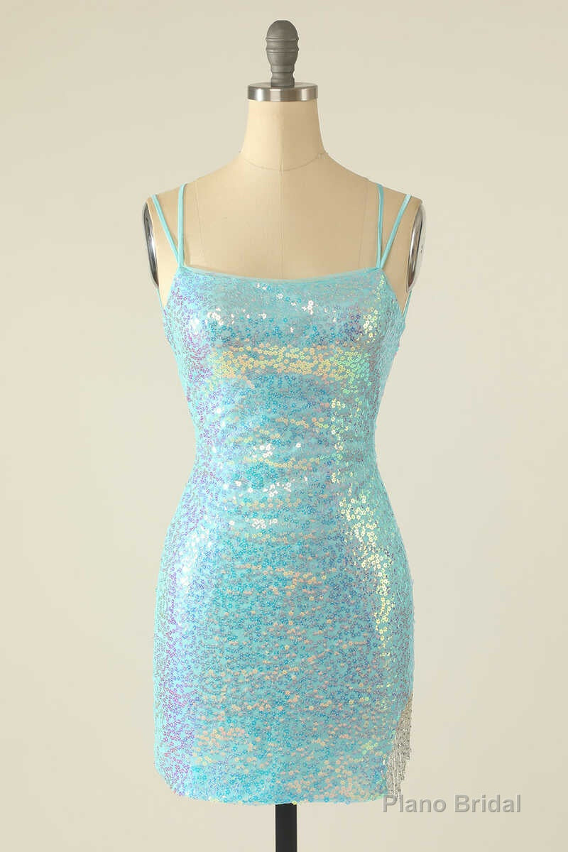 Light Blue Sequin Lace-Up Mini Homecoming Dress Main image