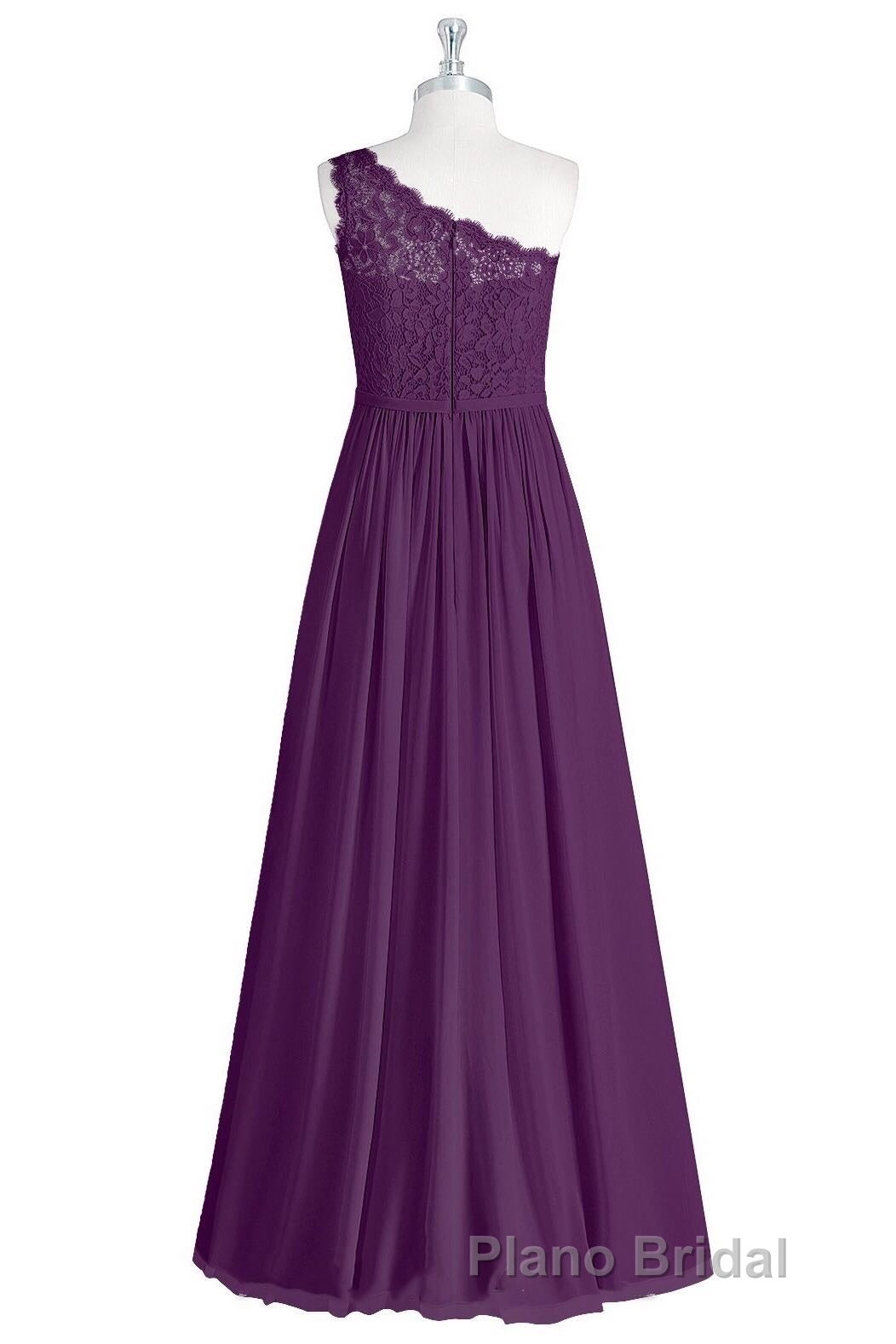 One-Shoulder Purple Lace A-Line Long Bridesmaid Dresses with Slit Secondary image