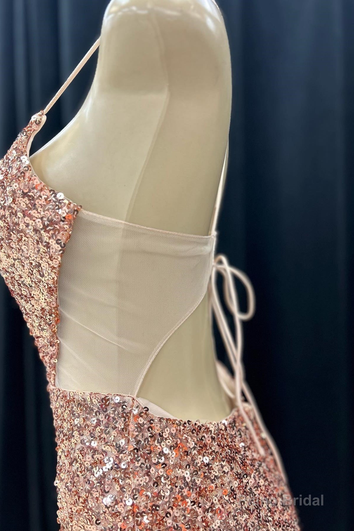 Pink Mermaid V Neck Lace-Up Back Sequins Long Prom Dress with Slit