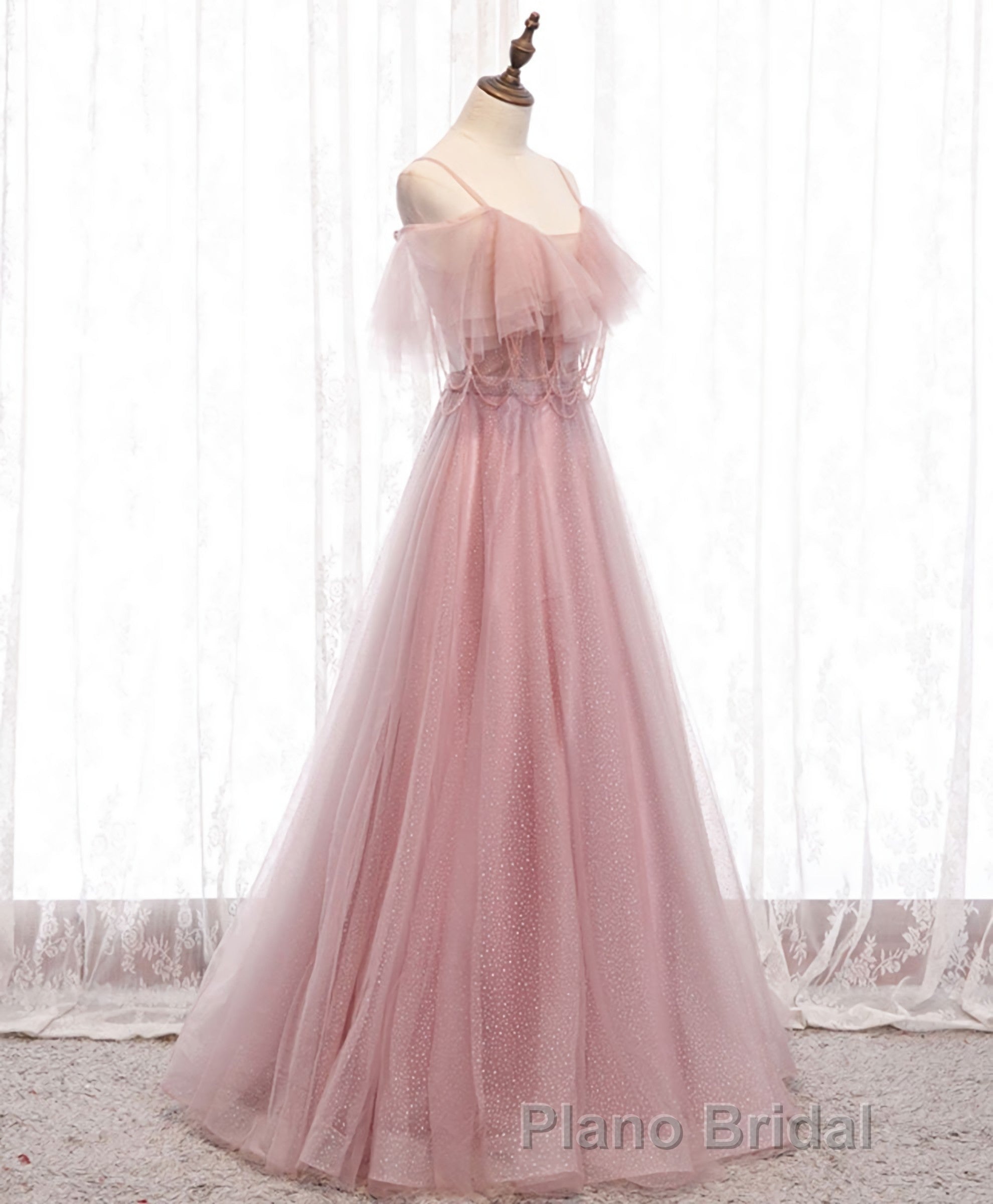 Pink Sweetheart Tulle Long Formal Prom Dresses, Pink Tulle Prom Dresses, 1