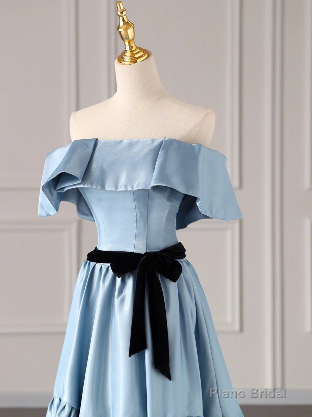 Blue Satin Long Formal Dress, Blue Strapless A-Line Prom Dress Secondary image