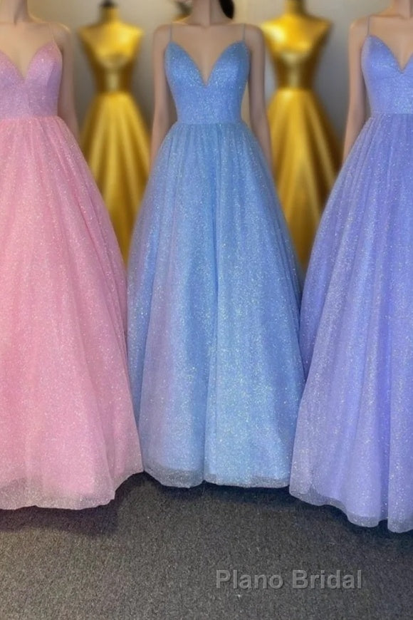 Cute V-Neck Tulle Long Formal Prom Dresses, A-Line Evening Dresses Main image