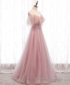 Pink Sweetheart Tulle Long Formal Prom Dresses, Pink Tulle Prom Dresses, 1