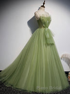 Green Tulle Long Formal Prom Dresses, Green Tulle Prom Dresses