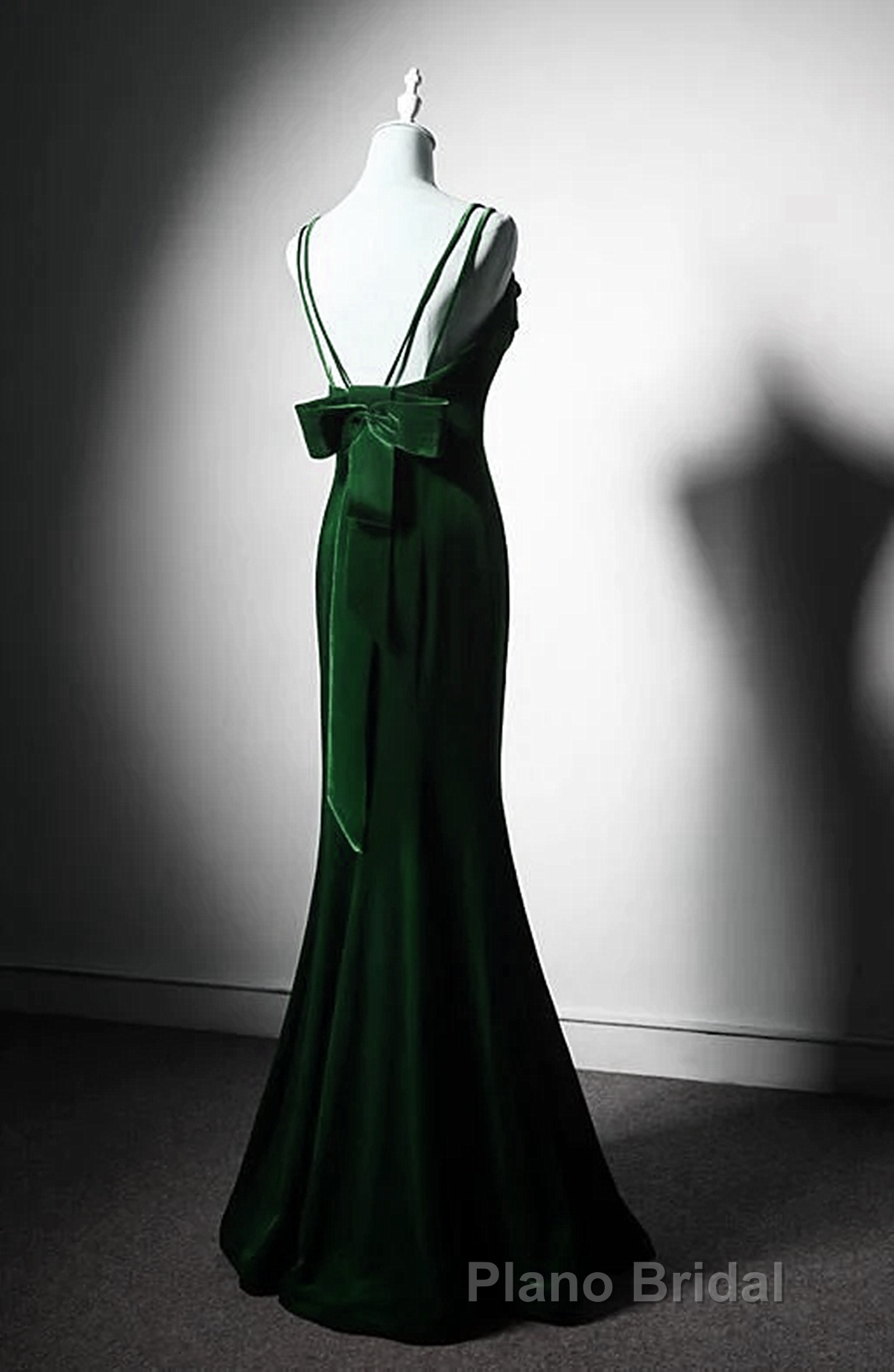 Green Mermaid Long Velvet Party Dresses, Green Straps Long Prom Dresses Formal Prom Dresses