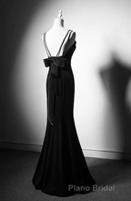 Black Straps Velvet Low Back Long Prom Dresses, Black Velvet Evening Dresses Formal Prom Dresses
