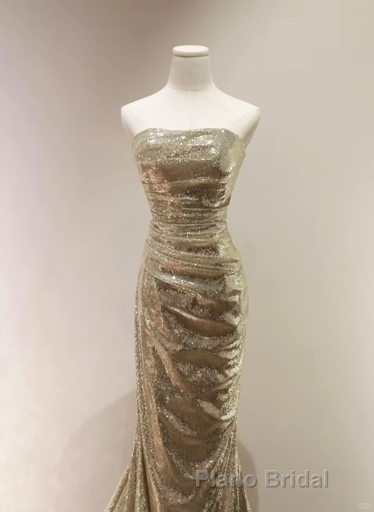 Gold Sequins Mermaid Scoop Long Evening Dresses, Gold Long Formal Prom Dresses Party Dresses Secondary image