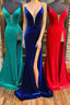Red Velvet Strapless Mermaid Long Prom Dresses with Slit