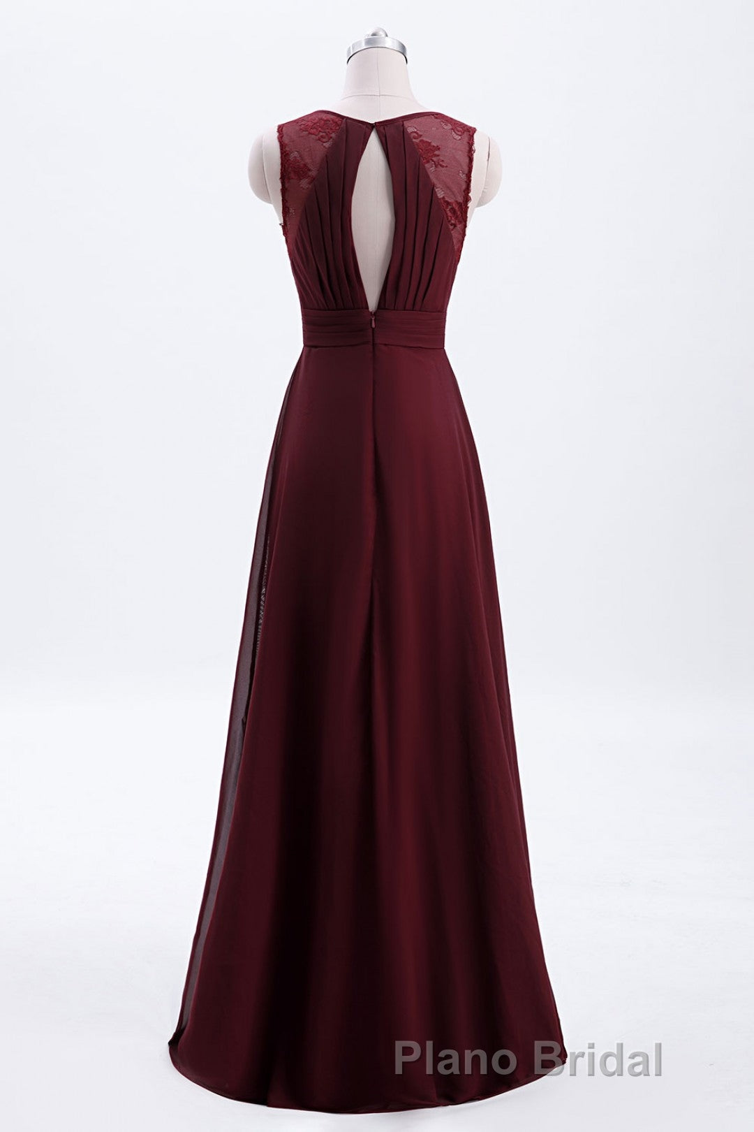 Burgundy Chiffon A-line Pleated Long Bridesmaid Dresses