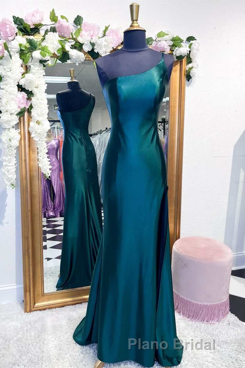 One-Shoulder Royal Blue Mermaid Long Dresses with Slit