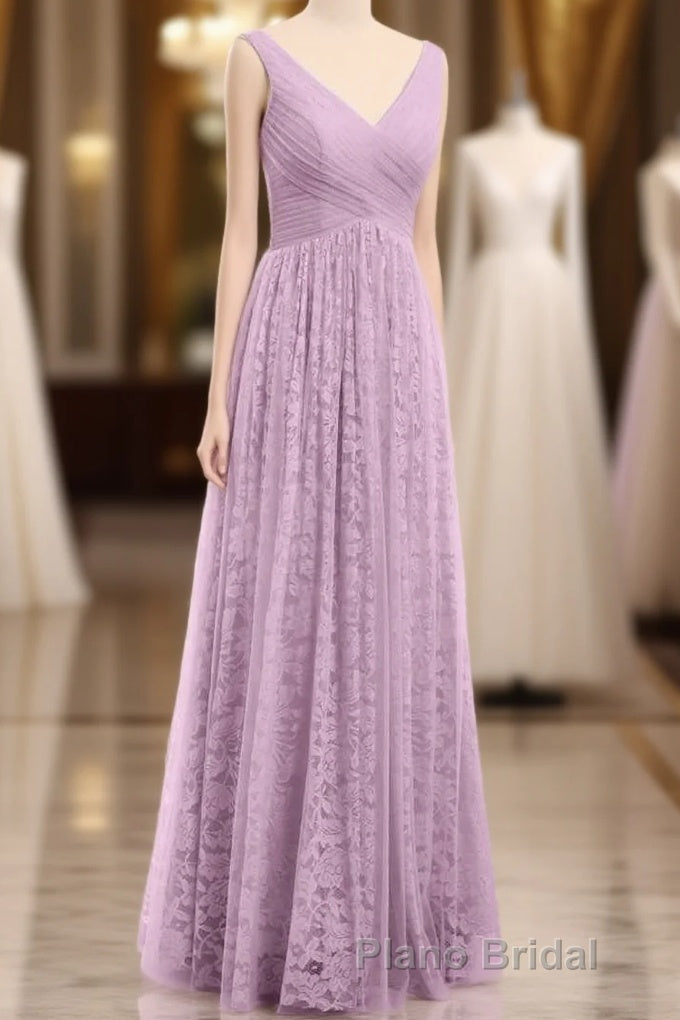 Dusty Purple Chiffon Jacquard V-Neck A-Line Long Bridesmaid Dresses Main image