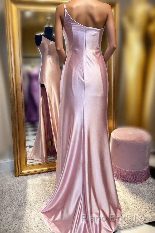 One-Shoulder Royal Blue Mermaid Long Dresses with Slit