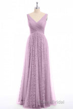Dusty Purple Chiffon Jacquard V-Neck A-Line Long Bridesmaid Dresses
