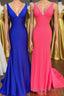 Royal Blue V-Neck Open Back Mermaid Long Formal Prom Dresses