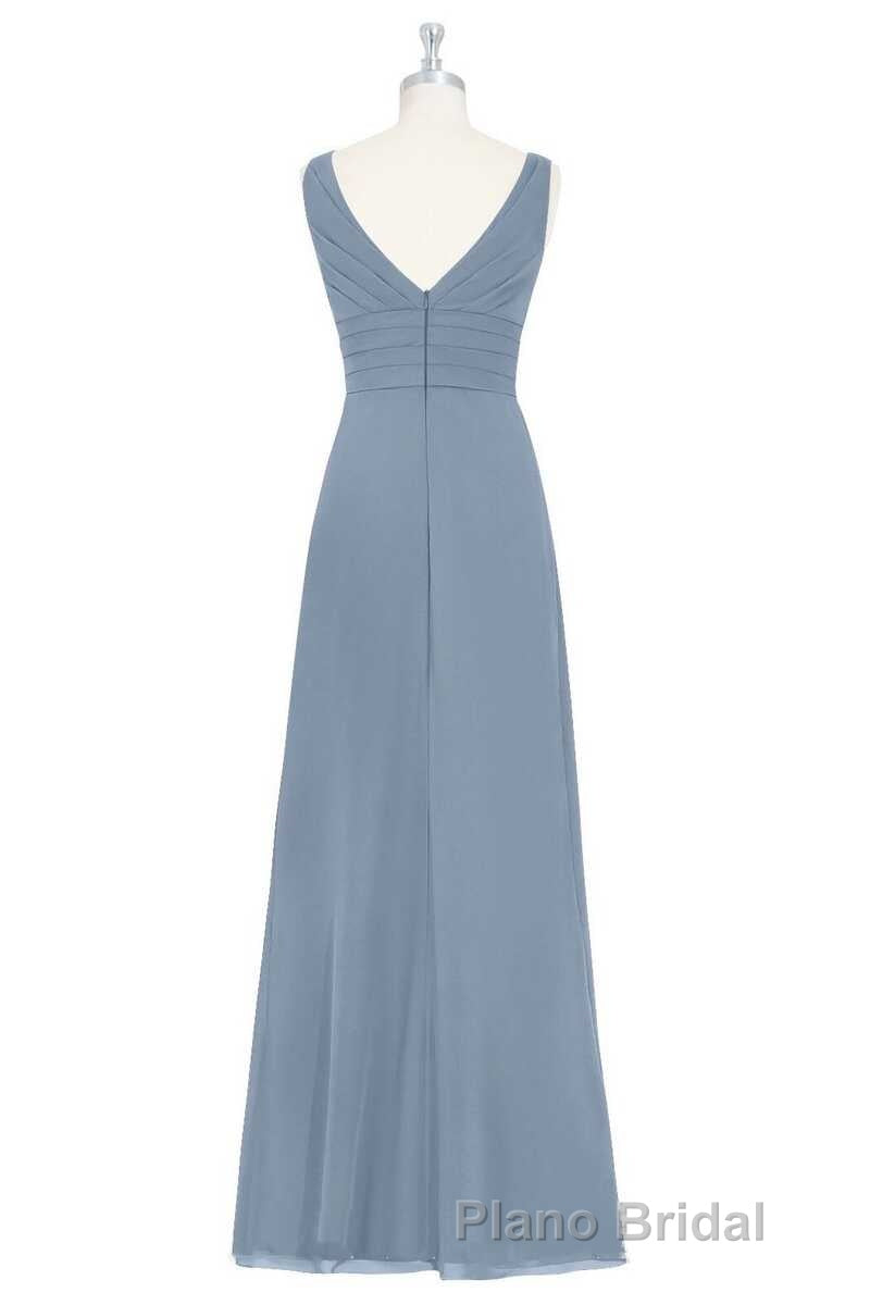 Dusty Blue V-Neck Banded Waist Ruffled Long Bridesmaid Dresses Secondary image