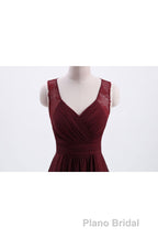 Burgundy Chiffon A-line Pleated Long Bridesmaid Dresses