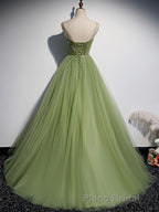 Green Tulle Long Formal Prom Dresses, Green Tulle Prom Dresses