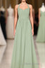 Sage Green Halter Backless A-Line Bridesmaid Dresses