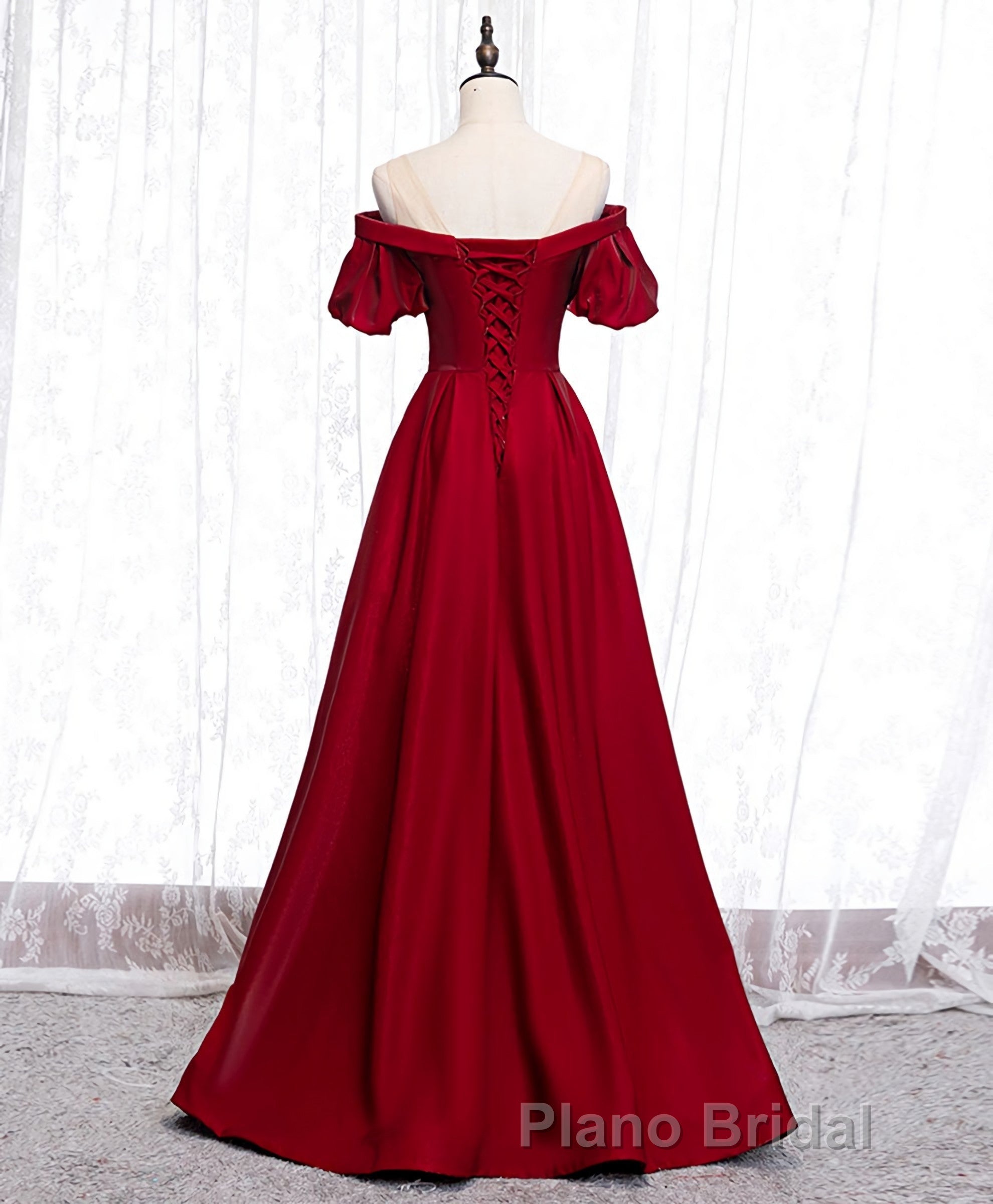 Simple Sweetheart Burgundy Satin Long Formal Prom Dresses, Burgundy Evening Dresses Secondary image