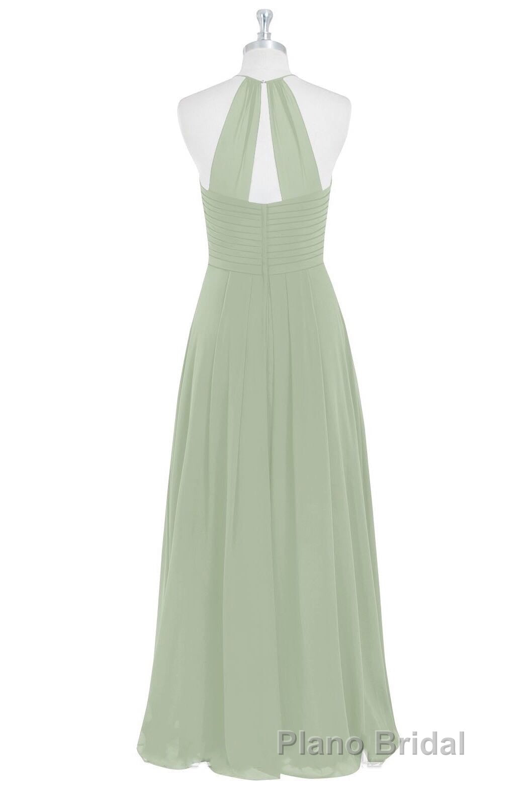 Sage Green Chiffon Halter Backless Long Bridesmaid Dresses
