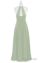 Sage Green Chiffon Halter Backless Long Bridesmaid Dresses