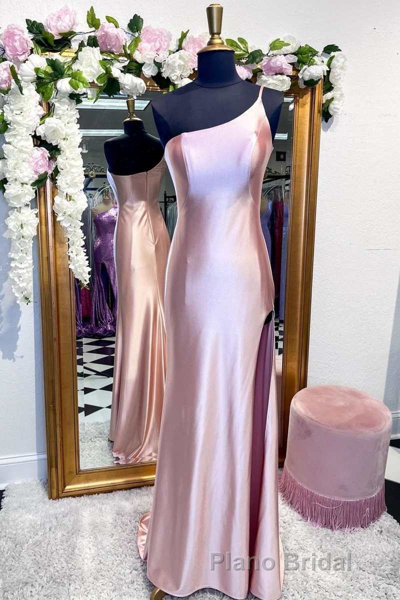 One-Shoulder Royal Blue Mermaid Long Dresses with Slit